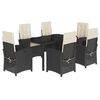 vidaXL Set de comedor de jard&iacute;n 7 pzas y cojines rat&aacute;n sint&eacute;tico negro