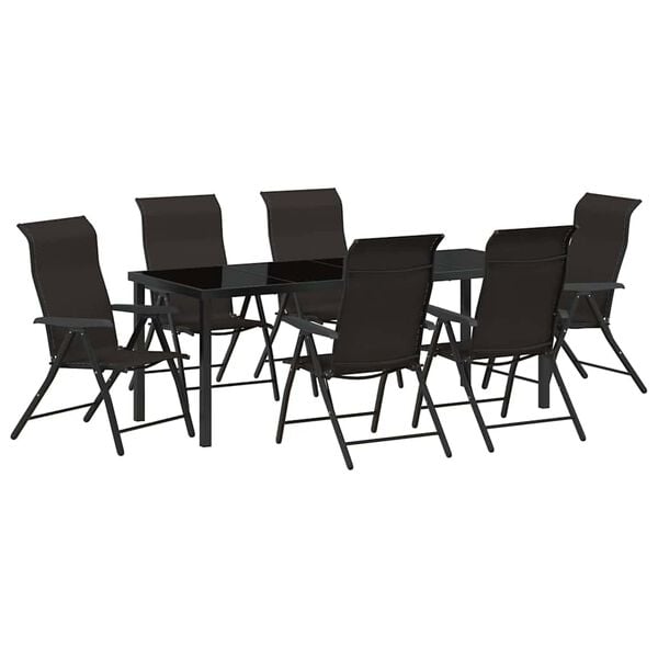 vidaXL Conjunto de Comedor de Jard&iacute;n 7 pcs Negro Polirat&aacute;n
