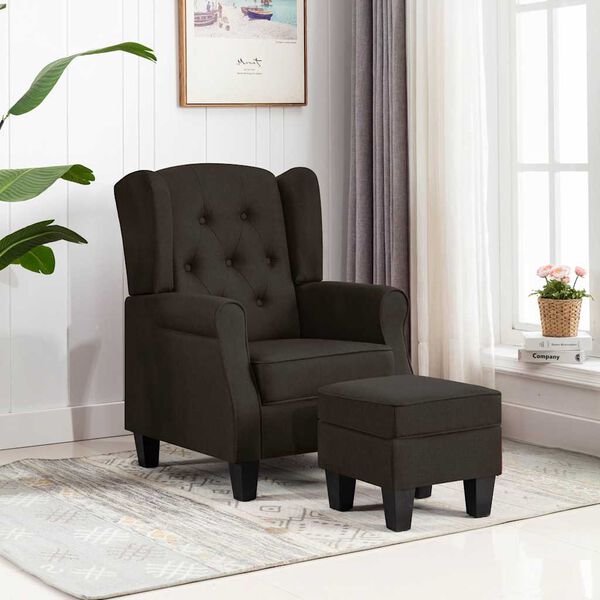 vidaXL Sill&oacute;n con reposapi&eacute;s de tela marr&oacute;n oscuro