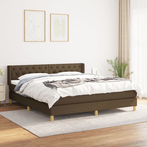 vidaXL Cama box spring con colch&oacute;n tela marr&oacute;n oscuro 160x200 cm