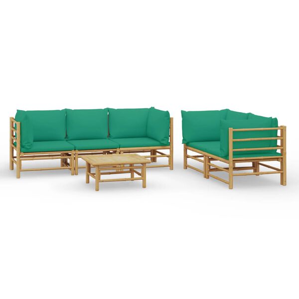 vidaXL Set de muebles de jard&iacute;n 6 piezas bamb&uacute; con cojines verde