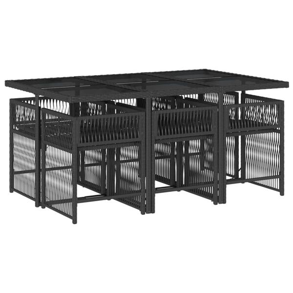 vidaXL Set de comedor de jard&iacute;n 7 pzas y cojines rat&aacute;n sint&eacute;tico negro