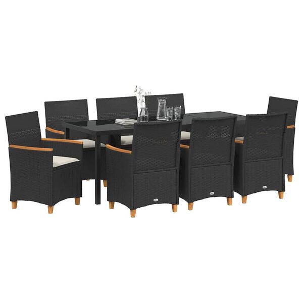 vidaXL Conjunto de Comedor de Jard&iacute;n 9 pcs Negro rat&aacute;n sint&eacute;tico