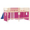 vidaXL Cama alta para ni&ntilde;os con cortinas madera pino rosa 80x200 cm
