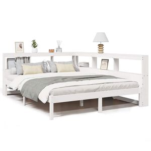 vidaXL Cama con estanter&iacute;a sin colch&oacute;n madera maciza blanca 135x190 cm