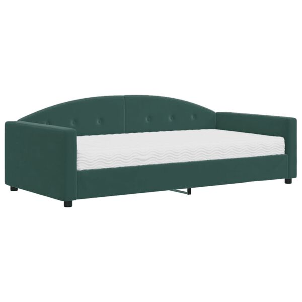 vidaXL Sof&aacute; cama con colch&oacute;n terciopelo verde oscuro 100x200 cm