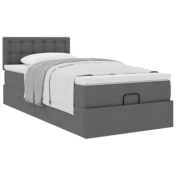vidaXL Estructura cama otomana colch&oacute;n tela gris oscuro 90x190cm