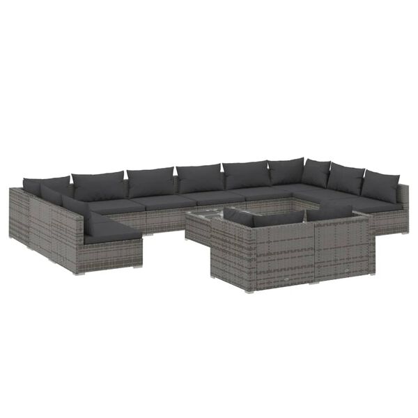 vidaXL Set de muebles de jard&iacute;n 13 pzas y cojines rat&aacute;n sint&eacute;tico gris