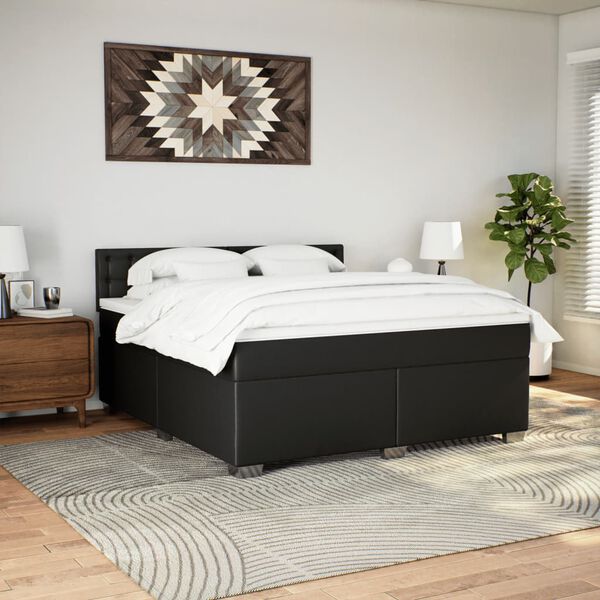 vidaXL Cama box spring con colch&oacute;n cuero sint&eacute;tico negro 180x200 cm