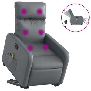 vidaXL Sill&oacute;n de masaje elevable el&eacute;ctrico cuero sint&eacute;tico gris