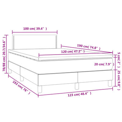 vidaXL Cama box spring con colchón LED cuero sintético gris 120x190 cm