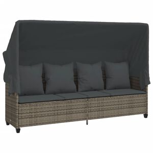 vidaXL Tumbona con capota y cojines rat&aacute;n sint&eacute;tico gris