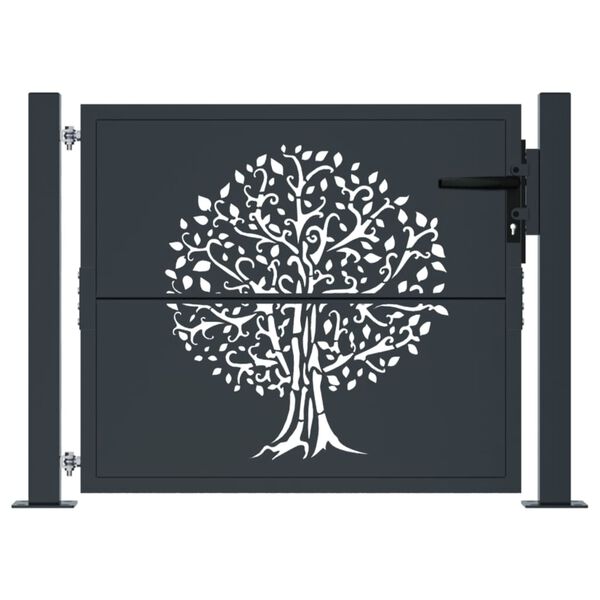 vidaXL Puerta de jard&iacute;n acero gris antracita dise&ntilde;o &aacute;rbol 100x75 cm