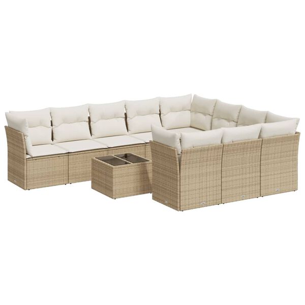 vidaXL Set de sof&aacute;s de jard&iacute;n 11pzas con cojines rat&aacute;n sint&eacute;tico beige
