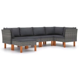 vidaXL Set de muebles de jard&iacute;n 6 pzas y cojines rat&aacute;n sint&eacute;tico gris