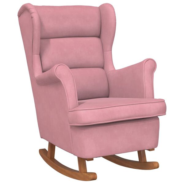 vidaXL Mecedora con respaldo alto de terciopelo rosa y madera maciza