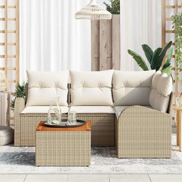 vidaXL Conjunto de sof&aacute;s de jard&iacute;n 5 pcs Beige rat&aacute;n sint&eacute;tico