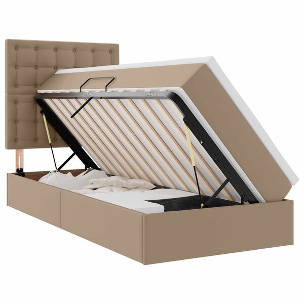 vidaXL Cama con almacenamiento y LED con colch&oacute;n Capuchino 90 x 190 cm