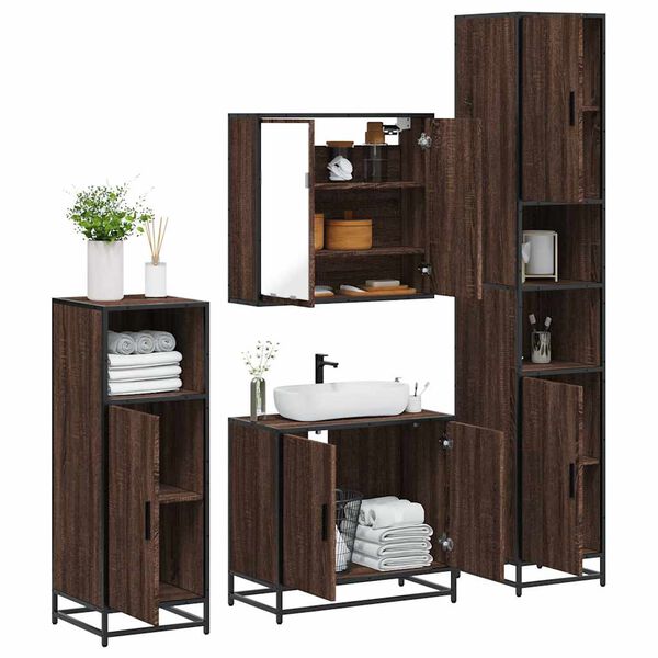 vidaXL Set de muebles baño 4 pzas madera contrachapada roble marrón