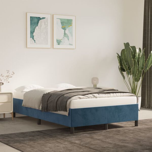 vidaXL Estructura de cama sin colch&oacute;n terciopelo azul oscuro 120x190cm