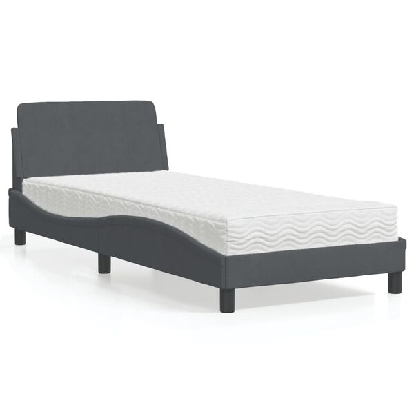 vidaXL Cama con colch&oacute;n Dover terciopelo gris oscuro 90x190 cm