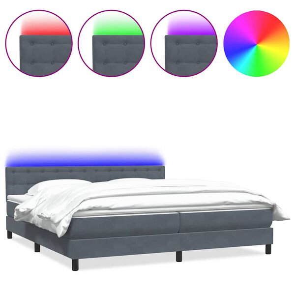 vidaXL Cama box spring con colch&oacute;n y LED terciopelo gris oscuro 200x210 cm