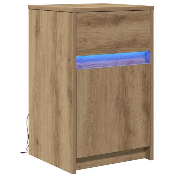 vidaXL Armario de Noche LED con caj&oacute;n Roble artisan 38 x 34 x 61 cm