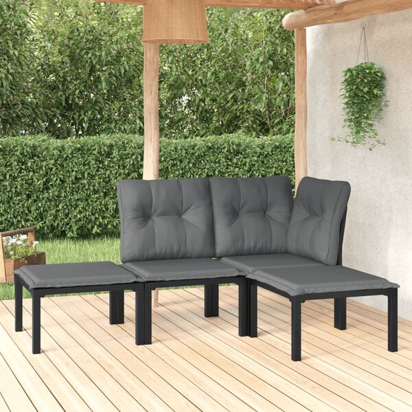 vidaXL Set de muebles de jardín 4 piezas ratán sintético negro y gris