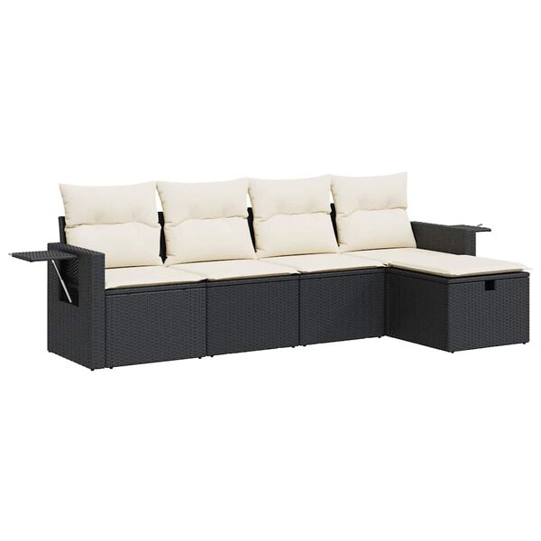 vidaXL Set de muebles de jard&iacute;n 5 pzas y cojines rat&aacute;n sint&eacute;tico negro