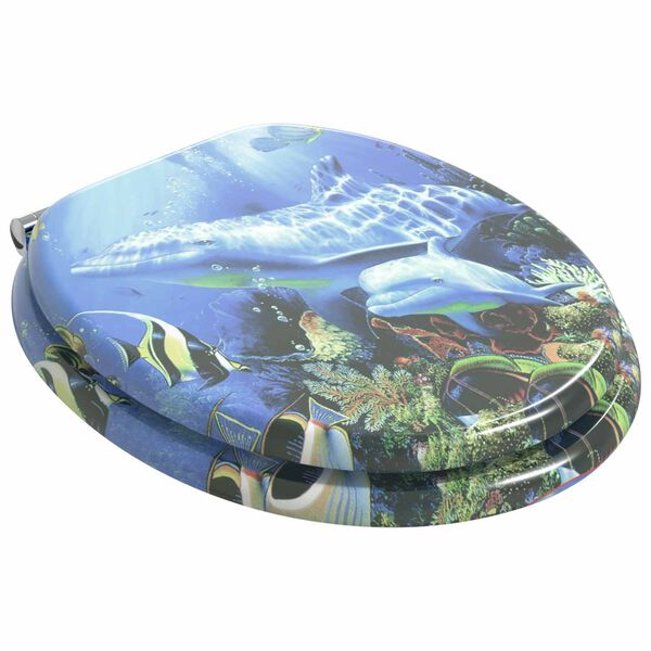 vidaXL Asiento inodoro 2 uds WC tapa cierre suave MDF dise&ntilde;o delfines