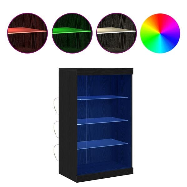 vidaXL Aparador LED Roble Negro 60,5 x 37 x 100 cm