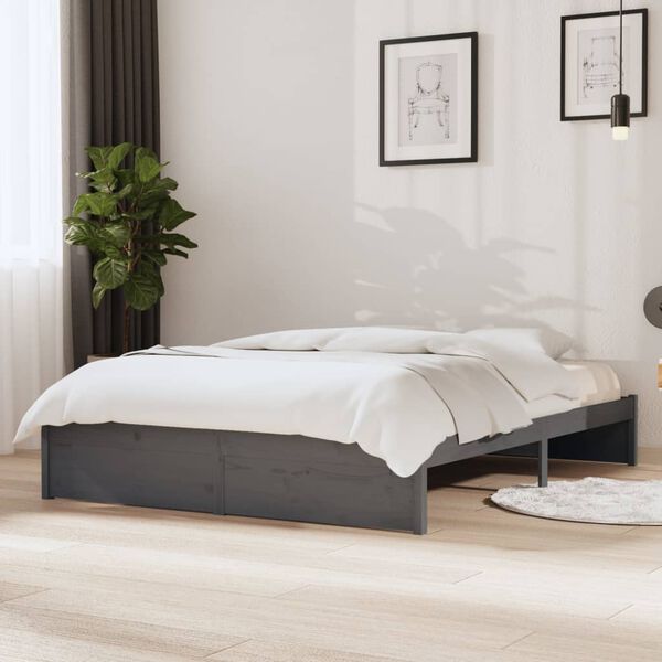 vidaXL Estructura de cama sin colch&oacute;n madera maciza gris 140x200 cm