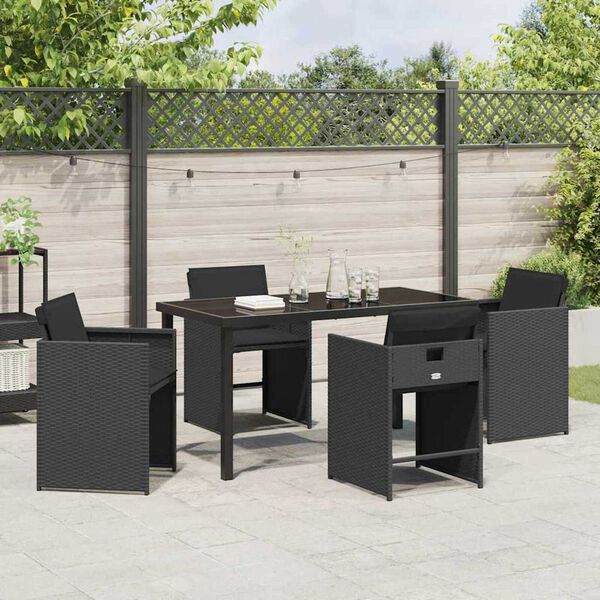 vidaXL Conjunto de Comedor de Jard&iacute;n 5 pcs Negro rat&aacute;n sint&eacute;tico