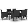 vidaXL Set de comedor de jard&iacute;n 7 pzas rat&aacute;n sint&eacute;tico vidrio negro