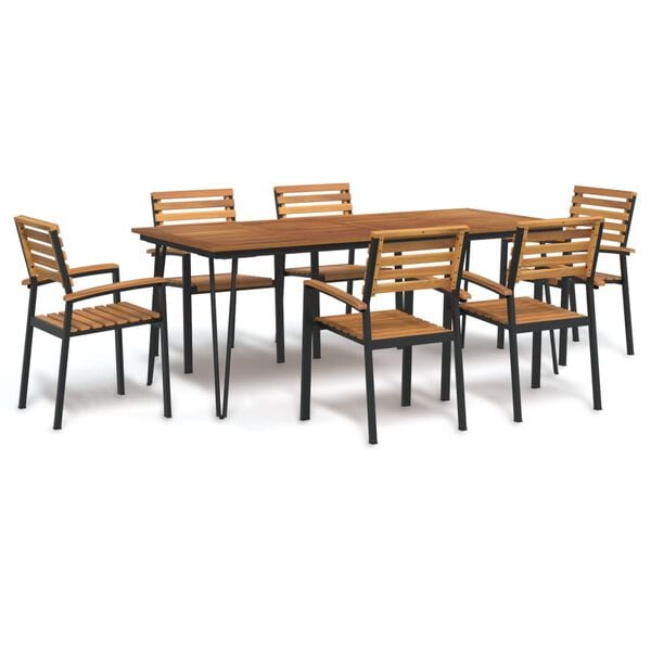 vidaXL Juego de comedor de jard&iacute;n 7 pzas madera maciza acacia y metal