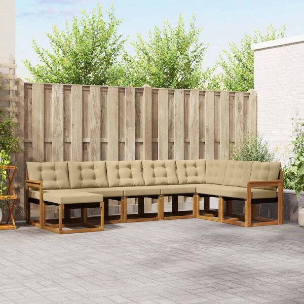 vidaXL Conjunto de sof&aacute;s de exterior con coj&iacute;n 8 pcs Natural y Beige