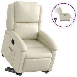 vidaXL Sill&oacute;n reclinable elevable el&eacute;ctrico de cuero sint&eacute;tico crema