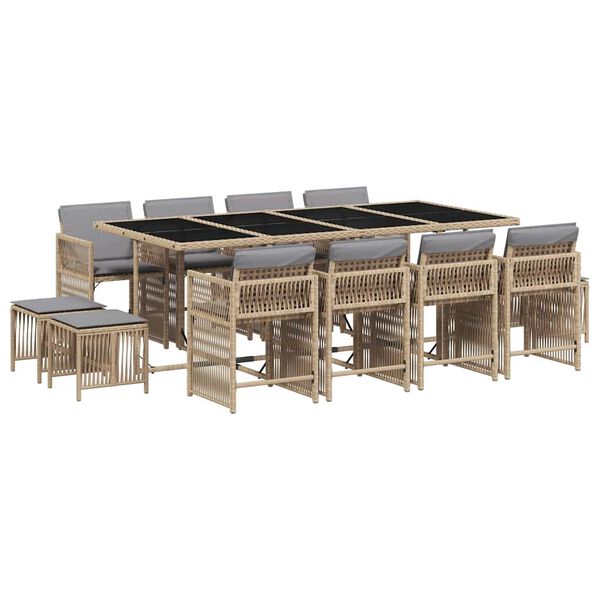 vidaXL Set comedor de jard&iacute;n con cojines 13 pzas rat&aacute;n sint&eacute;tico beige