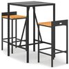 vidaXL Mesa bar y taburetes jard&iacute;n 3 pzas madera acacia rat&aacute;n PE negro