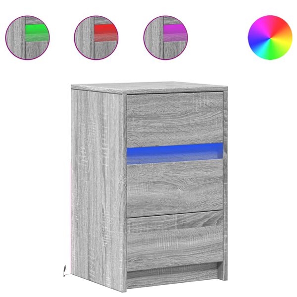vidaXL Mesita de noche con luces LED madera de ingeniería gris Sonoma