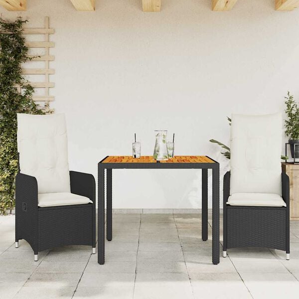 vidaXL Set de mesa y sillas de jardín 9 pzas y cojines ratán PE negro