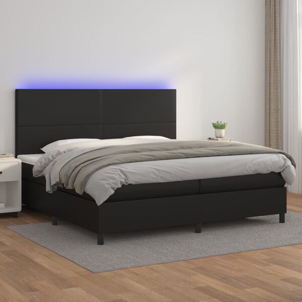 vidaXL Cama box spring colch&oacute;n y LED cuero sint&eacute;tico negro 200x200 cm