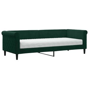 vidaXL Sof&aacute; cama con colch&oacute;n terciopelo verde oscuro 80x200 cm