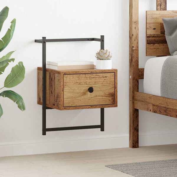 vidaXL Armario de Noche con caj&oacute;n 2 pcs Madera vieja 35 x 30 x 51 cm