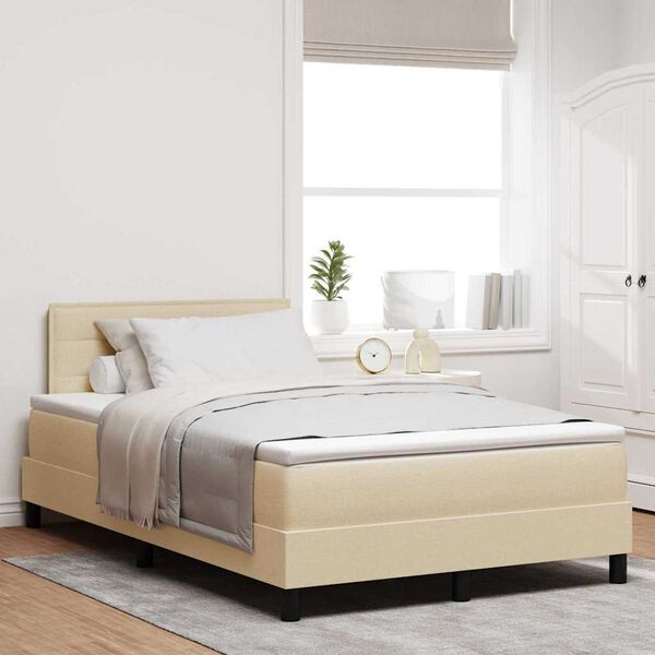 vidaXL Cama tipo Box Spring con colch&oacute;n Crema 120 x 200 cm tela