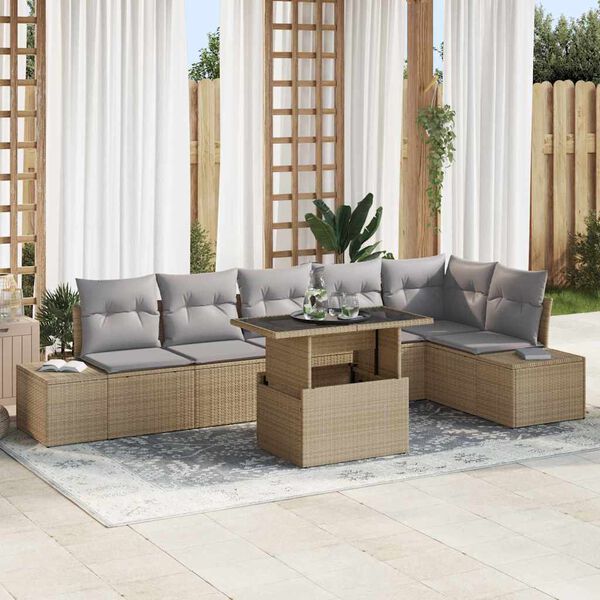 vidaXL Conjunto de sof&aacute; de jard&iacute;n con coj&iacute;n 7 pcs Beige y Gris Claro