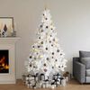 vidaXL Medio &aacute;rbol de Navidad con luces y bolas blanco 120 cm