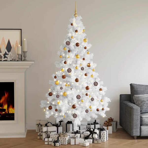 vidaXL Medio &aacute;rbol de Navidad con luces y bolas blanco 120 cm