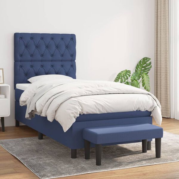 vidaXL Cama box spring con colch&oacute;n tela azul 80x200 cm