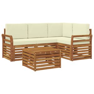 vidaXL Conjunto de sof&aacute;s de exterior 5 uds. Natural y Crema Poli&eacute;ster